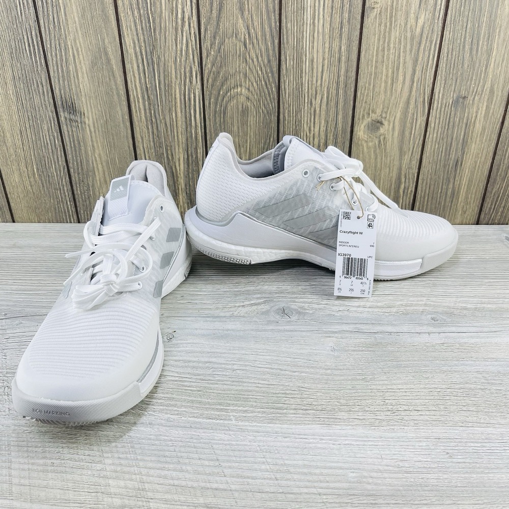 Adidas Crazyflight Volleyball Shoes White Silver Grey IG3970 Womens Size: 8.5 - Picture 1 of 16